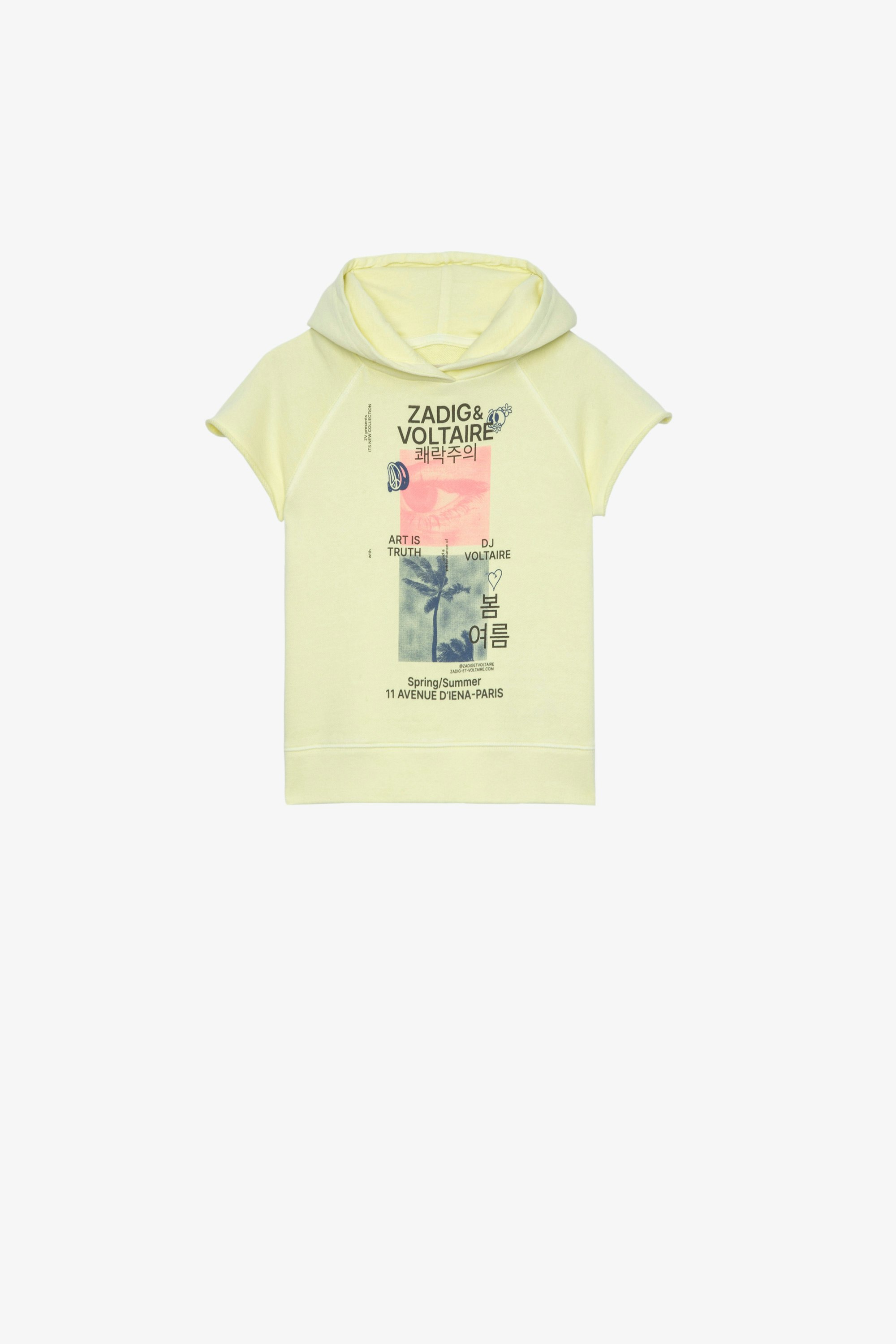 Gorgia Kids' Sweatshirt Kids’ sleeveless hoodie in yellow cotton with a print and embroidery