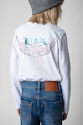 Anie Children’s Top - Children’s white long-sleeve cotton T-shirt featuring prints