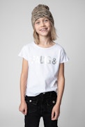Amber Children’s T-shirt - Children’s white cotton short-sleeve T-shirt with signature print