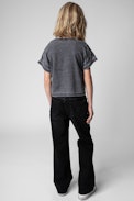 Chloe Children’s T-shirt - Children’s grey short-sleeve T-shirt with horse print