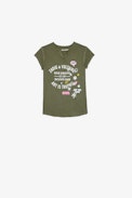T-shirt Boxo Junior - T-shirt in jersey di cotone kaki decorata con stemma effetto metallizzato con cristalli e ricami Core Cho - Junior