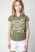 T-shirt Boxo Junior - T-shirt in jersey di cotone kaki decorata con stemma effetto metallizzato con cristalli e ricami Core Cho - Junior