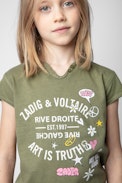 T-shirt Boxo Junior - T-shirt in jersey di cotone kaki decorata con stemma effetto metallizzato con cristalli e ricami Core Cho - Junior
