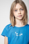 T-shirt Amber Junior - T-shirt in jersey di cotone blu con stampe effetto metallizzato - Junior