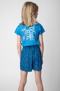 T-shirt Amber Junior - T-shirt in jersey di cotone blu con stampe effetto metallizzato - Junior