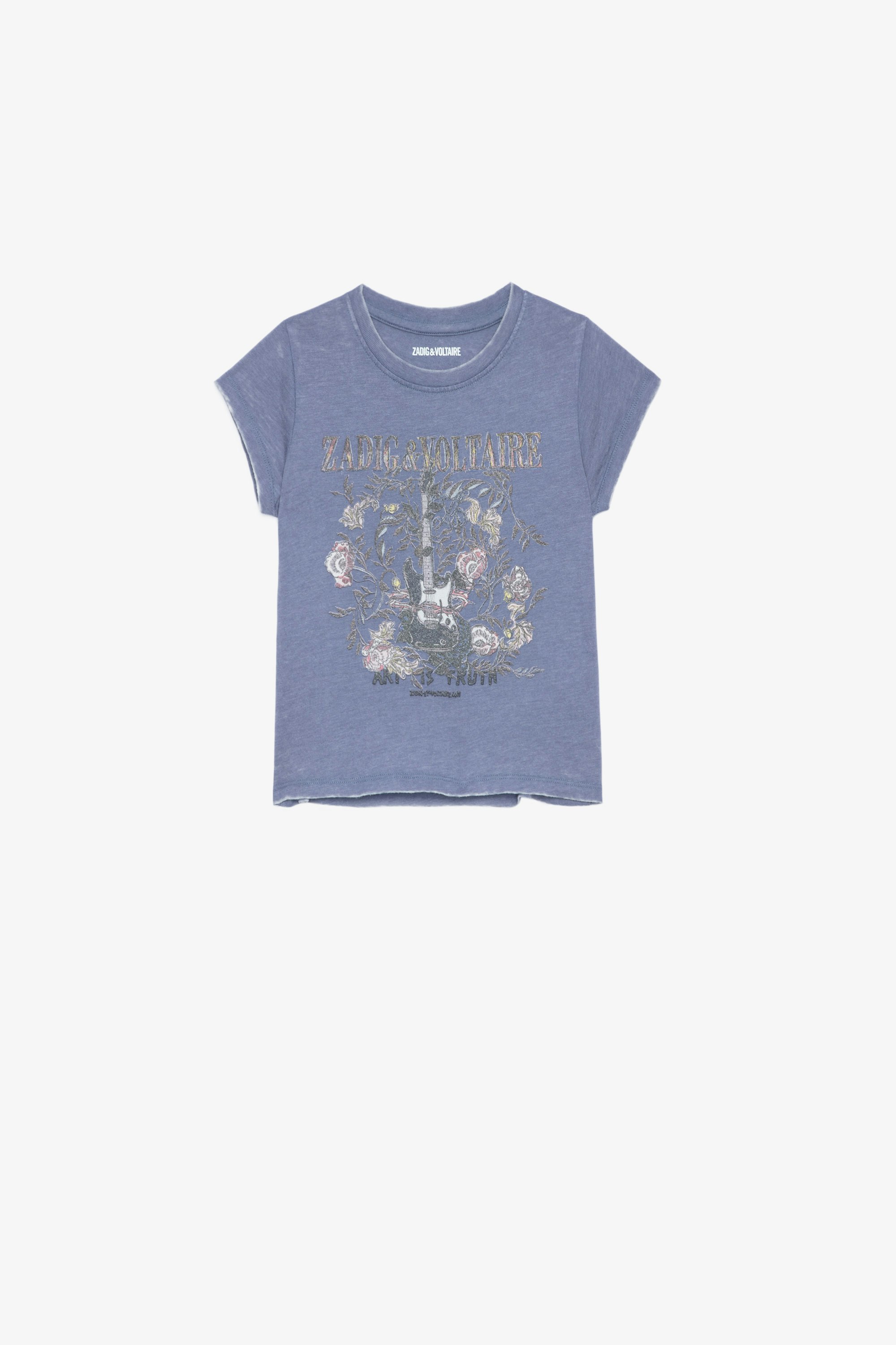 Camiseta Niels Infantil Camiseta azul grisáceo de punto de algodón infantil con estampado de guitarra