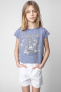 T-shirt Niels Junior - T-shirt in jersey di cotone grigio-blu con stampa chitarra - Junior