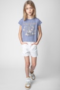 T-shirt Niels Junior - T-shirt in jersey di cotone grigio-blu con stampa chitarra - Junior