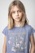 T-shirt Niels Junior - T-shirt in jersey di cotone grigio-blu con stampa chitarra - Junior