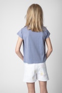 T-shirt Niels Junior - T-shirt in jersey di cotone grigio-blu con stampa chitarra - Junior