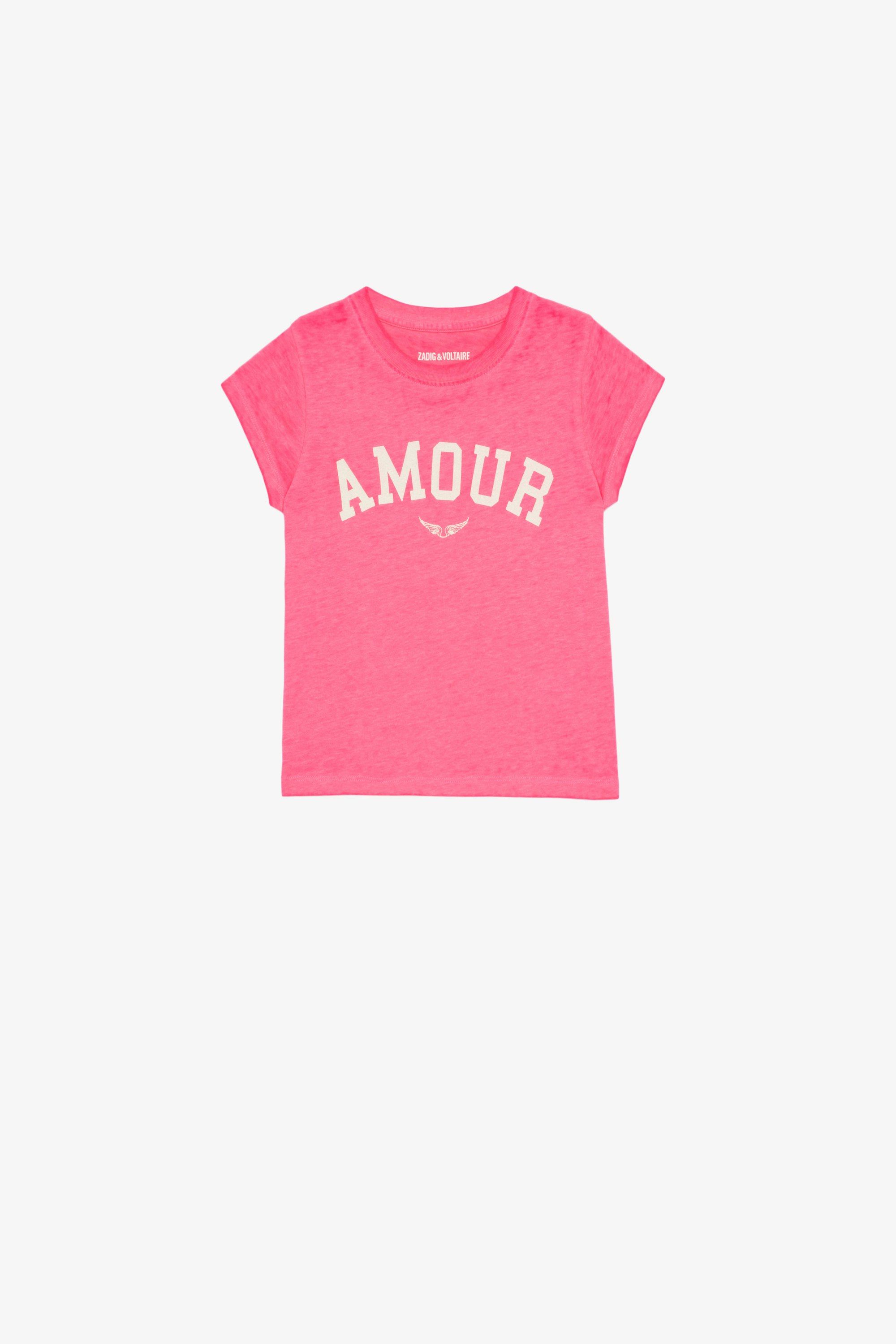 Camiseta Niels Infantil Camiseta rosa de punto de algodón infantil con mensaje «Amour»
