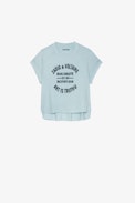 Woop Kids' T-Shirt - Kids’ T-shirt in sky-blue cotton jersey with round neck and short sleeves, featuring an insignia print