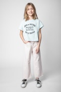 Woop Kids' T-Shirt - Kids’ T-shirt in sky-blue cotton jersey with round neck and short sleeves, featuring an insignia print