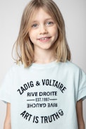 Woop Kids' T-Shirt - Kids’ T-shirt in sky-blue cotton jersey with round neck and short sleeves, featuring an insignia print