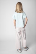 Woop Kids' T-Shirt - Kids’ T-shirt in sky-blue cotton jersey with round neck and short sleeves, featuring an insignia print