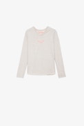 Boxo Girls’ T-Shirt - Girls’ beige long-sleeved cotton jersey T-shirt with prints.