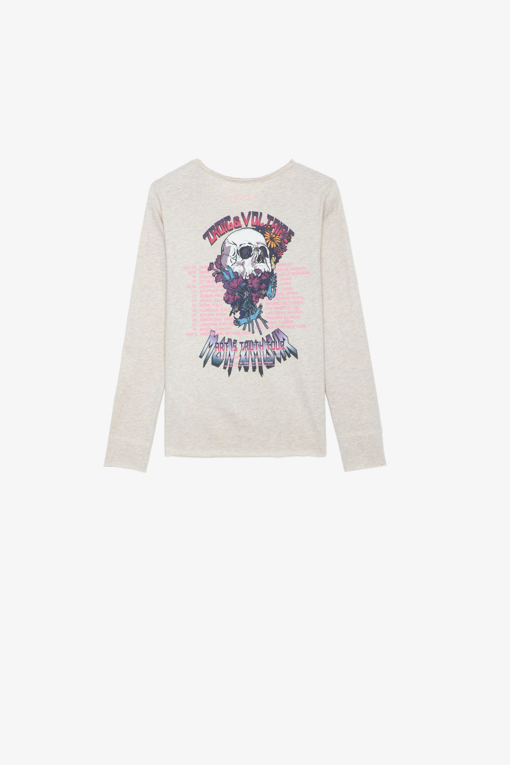 Camiseta Boxo Niña Camiseta beige de punto de algodón de manga larga con estampados para niña.