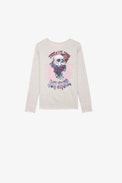 Boxo Girls’ T-Shirt - Girls’ beige long-sleeved cotton jersey T-shirt with prints.