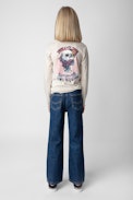 Boxo Girls’ T-Shirt - Girls’ beige long-sleeved cotton jersey T-shirt with prints.