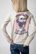 Boxo Girls’ T-Shirt - Girls’ beige long-sleeved cotton jersey T-shirt with prints.