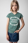 Boxo Girls’ T-Shirt - Girls’ dark green short-sleeved cotton jersey T-shirt with insignia print and embroidery.
