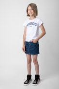 T-Shirt Amber für Mädchen - T-Shirt mit kurzen Ärmeln aus weißer Jersey-Baumwolle mit dem Schriftzug „Bonheur“ für Mädchen.