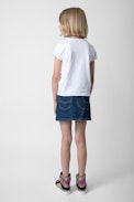 T-Shirt Amber für Mädchen - T-Shirt mit kurzen Ärmeln aus weißer Jersey-Baumwolle mit dem Schriftzug „Bonheur“ für Mädchen.