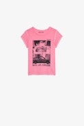 Amber Girls’ T-Shirt - Girls pink short-sleeved cotton jersey T-shirt with print.