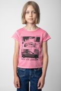 Amber Girls’ T-Shirt - Girls pink short-sleeved cotton jersey T-shirt with print.