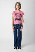 Amber Girls’ T-Shirt - Girls pink short-sleeved cotton jersey T-shirt with print.