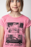 Amber Girls’ T-Shirt - Girls pink short-sleeved cotton jersey T-shirt with print.