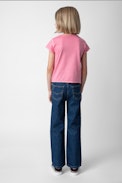 Amber Girls’ T-Shirt - Girls pink short-sleeved cotton jersey T-shirt with print.