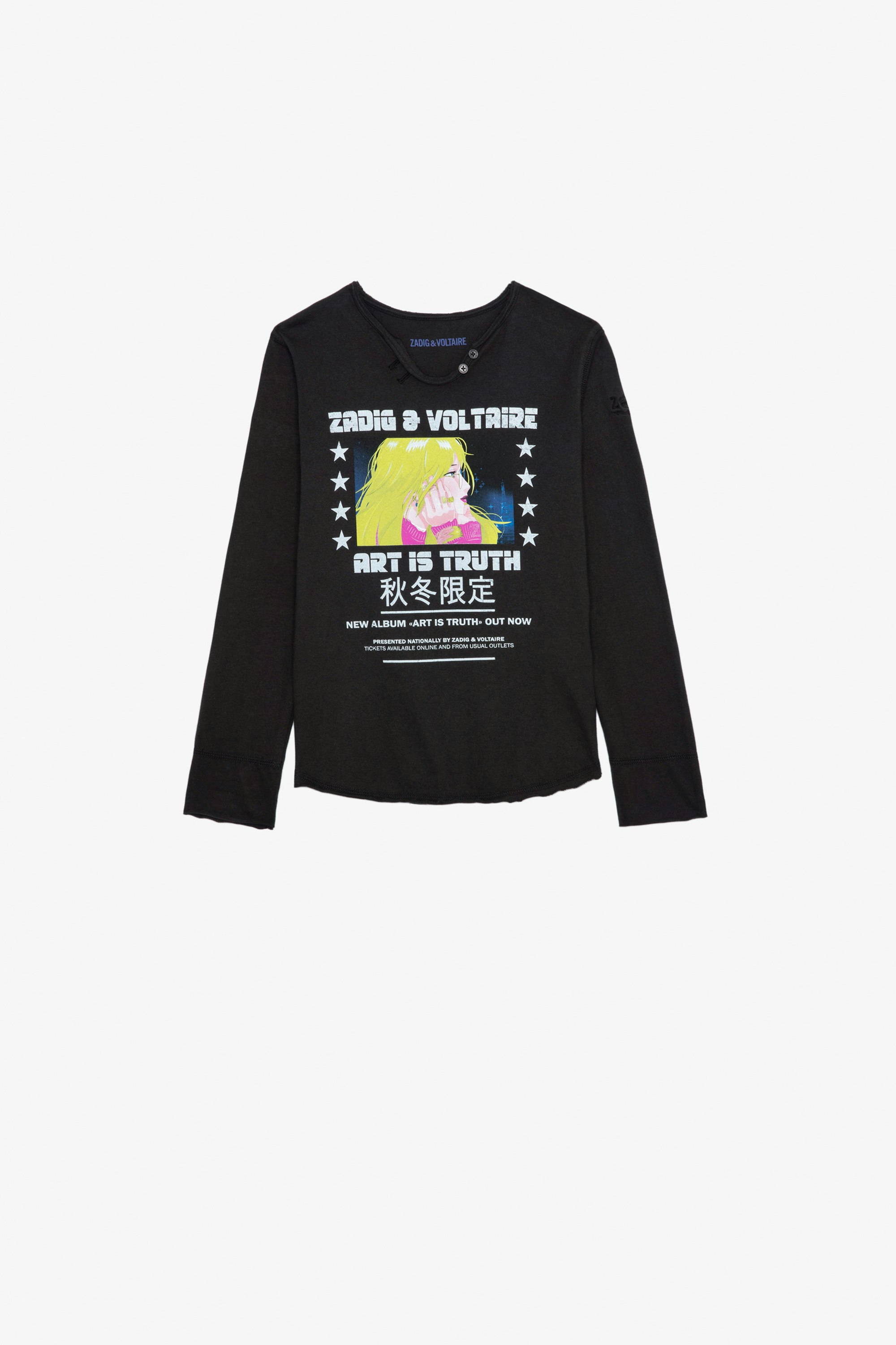 Boxo Girls’ T-Shirt Girls’ black long-sleeved cotton jersey T-shirt with manga print.