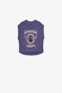 Thya Girls’ T-shirt - Girls’ purple short-sleeved slub cotton jersey T-shirt with prints.