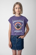 Thya Girls’ T-shirt - Girls’ purple short-sleeved slub cotton jersey T-shirt with prints.