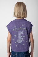 Thya Girls’ T-shirt - Girls’ purple short-sleeved slub cotton jersey T-shirt with prints.