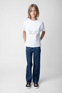 Porter Girls’ T-Shirt - Girls’ white short-sleeved cotton jersey T-shirt with diamanté and wings motif.