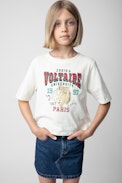 Anie Girls’ T-Shirt - Girls’ beige cotton jersey short-sleeved T-shirt with print.
