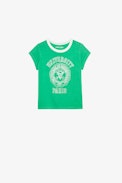 Niels Girls’ T-Shirt - Girls’ green short-sleeved cotton jersey T-shirt with diamanté and université motif.