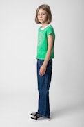 Niels Girls’ T-Shirt - Girls’ green short-sleeved cotton jersey T-shirt with diamanté and université motif.
