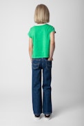 Niels Girls’ T-Shirt - Girls’ green short-sleeved cotton jersey T-shirt with diamanté and université motif.