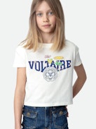T-shirt Anja Fille - T-shirt fille à manches courtes en jersey coton écru orné d'illustration.