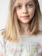 T-shirt Alister Fille - T-shirt fille à manches courtes en jersey gris orné d'illustration.