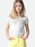 T-shirt Alister Fille - T-shirt fille à manches courtes en jersey gris orné d'illustration.