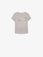 T-shirt Alister Fille - T-shirt fille à manches courtes en jersey gris orné d'illustration.