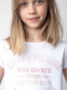T-Shirt Amber für Mädchen - Weißes Mädchen-T-Shirt mit kurzen Ärmeln aus Baumwolljersey mit Wappen-Label.