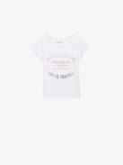 T-Shirt Amber für Mädchen - Weißes Mädchen-T-Shirt mit kurzen Ärmeln aus Baumwolljersey mit Wappen-Label.