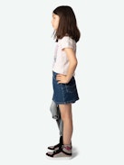 Girls' Boxo T-shirt - Girls' pale pink organic cotton mottled jersey Henley T-shirt with Concert prints and embroidery on the sleeve.