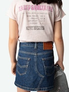Girls' Boxo T-shirt - Girls' pale pink organic cotton mottled jersey Henley T-shirt with Concert prints and embroidery on the sleeve.
