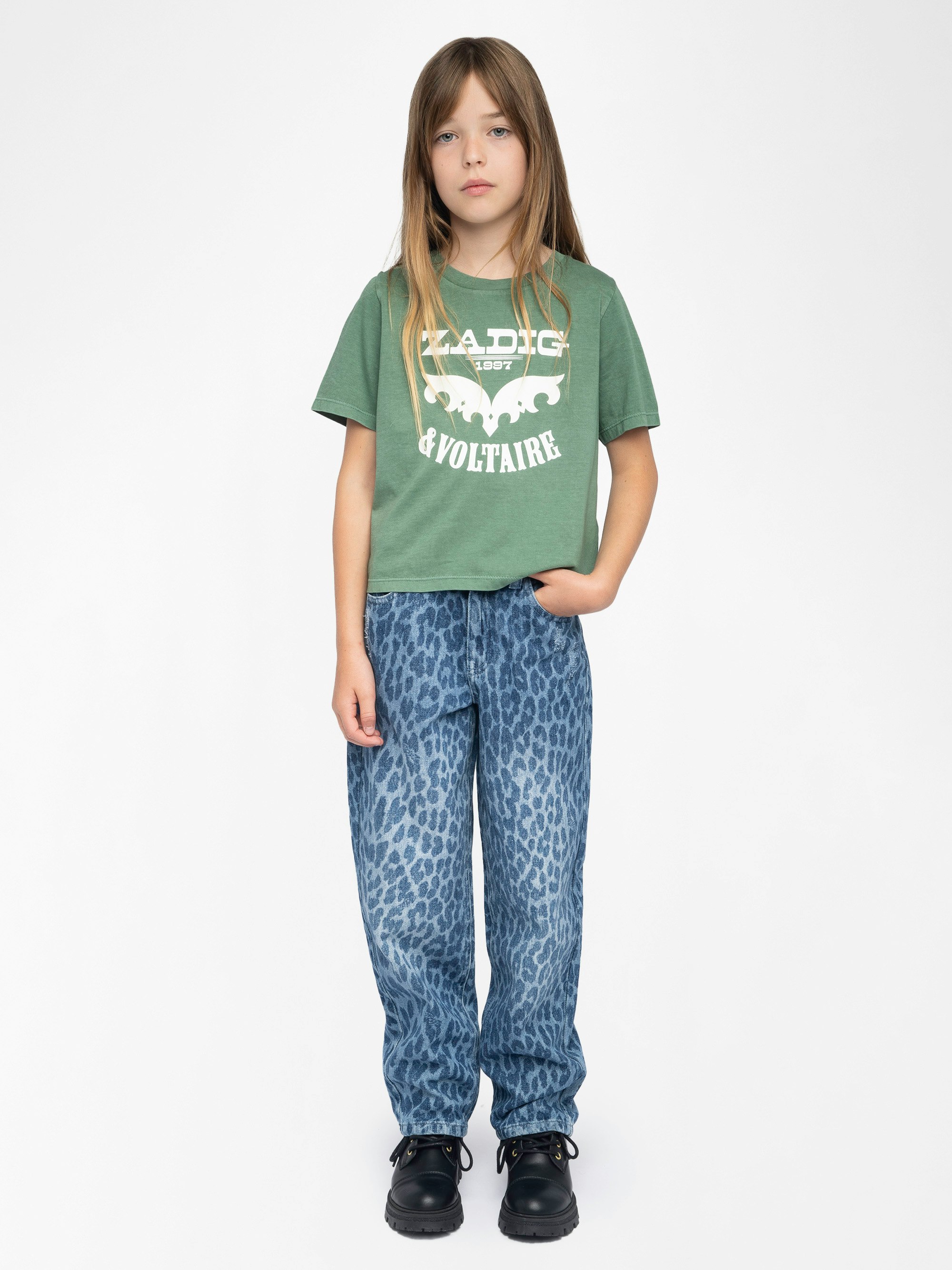 Amber Girl's T-shirt - Round neck t-shirt, regular fit, printed "Zadig&Voltaire" logo on front.